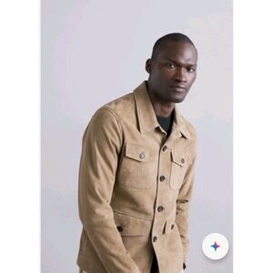 Express Men's 100% Genuine Suede Leather Button Up Jacket Tan Brown Size Medium